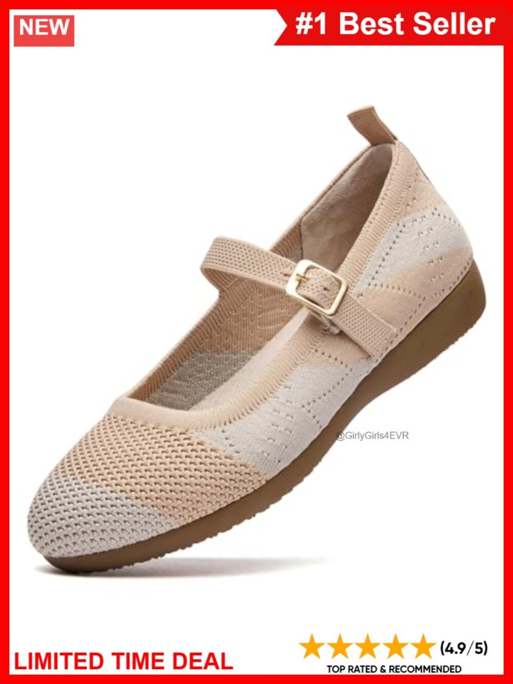Mary Jane Flats Adjustable Strap Machine Washable Flyknit Comfort